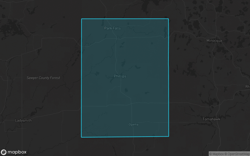Map of Price County, Wisconsin showing the county boundary and surrounding cities