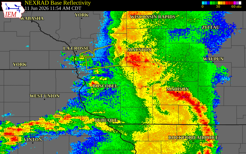 NEXRAD radar during the Thursday, June 11, 2026 storm activity in Richland County, Wisconsin