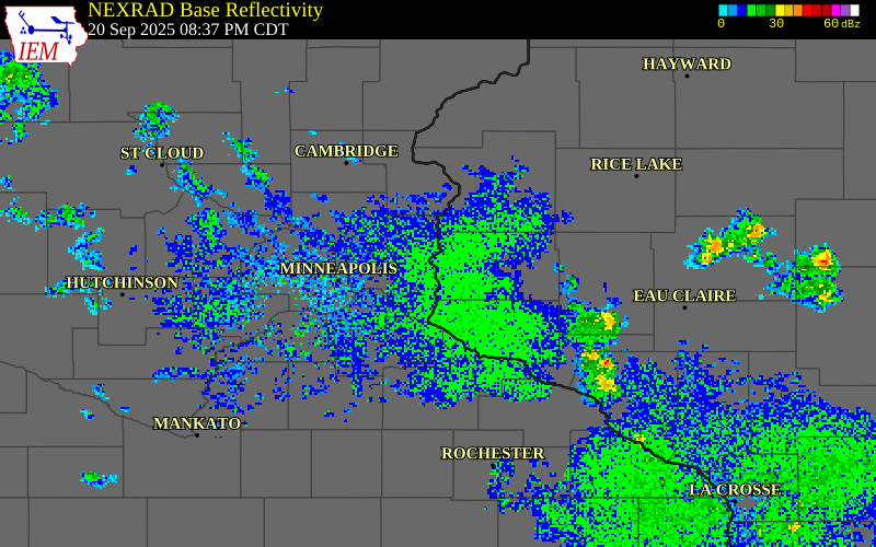 NEXRAD radar during the Saturday, September 20, 2025 storm activity in St. Croix County, Wisconsin