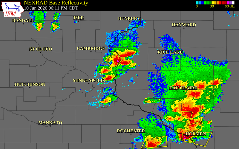 NEXRAD radar during the Wednesday, June 10, 2026 storm activity in St. Croix County, Wisconsin