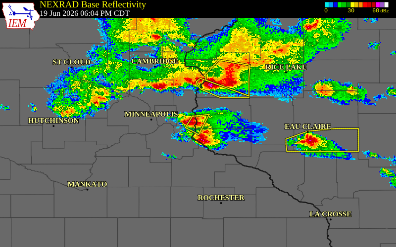 NEXRAD radar during the Friday, June 19, 2026 storm activity in St. Croix County, Wisconsin