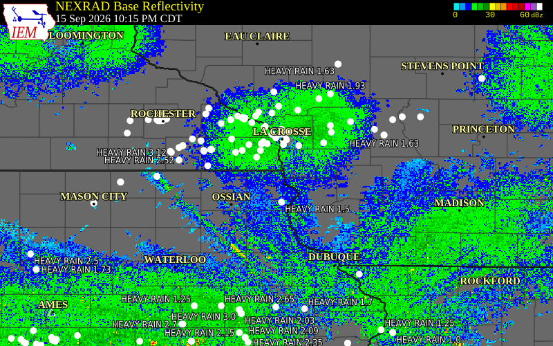 Current NEXRAD radar over Vernon County, Wisconsin with recent storm report locations