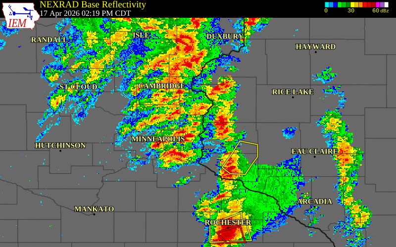 NEXRAD radar during the Friday, April 17, 2026 storm activity in Washington County, Wisconsin