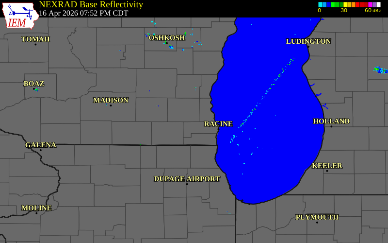 Radar snapshot during the Apr 16, 2026 tornado event near 2 N Wind Lake, Waukesha County, Wisconsin, with NWS warning polygons