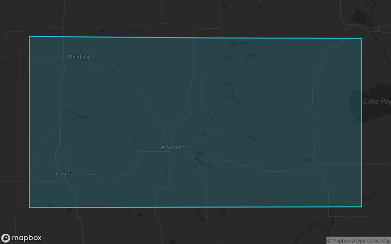 Map of Waushara County, Wisconsin showing the county boundary and surrounding cities