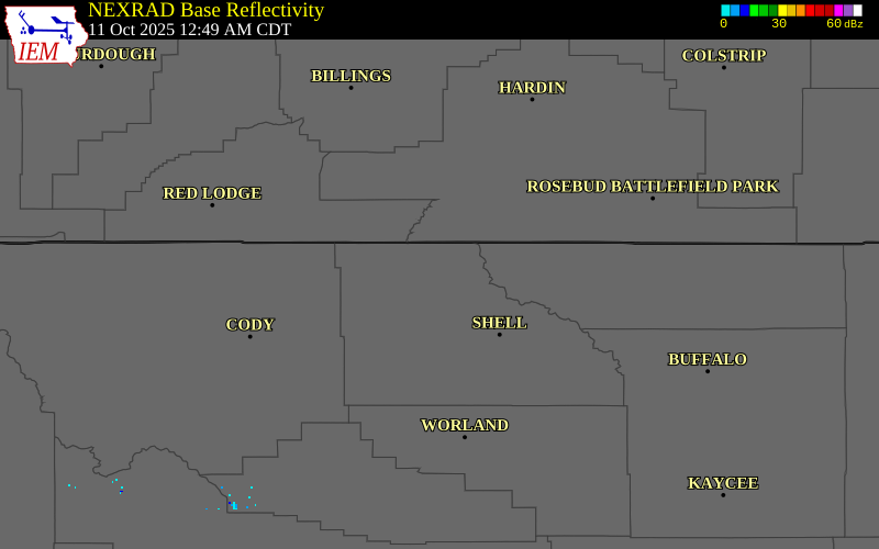 NEXRAD radar during the Friday, October 10, 2025 storm activity in Big Horn County, Wyoming