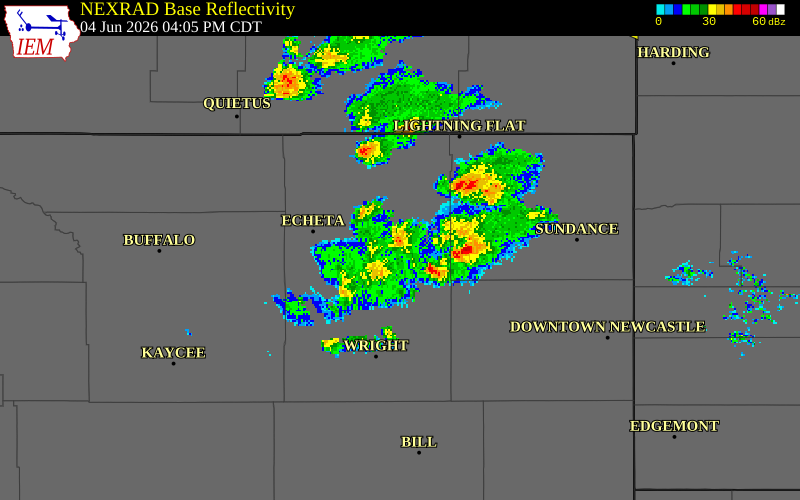 NEXRAD radar during the Thursday, June 4, 2026 storm activity in Campbell County, Wyoming