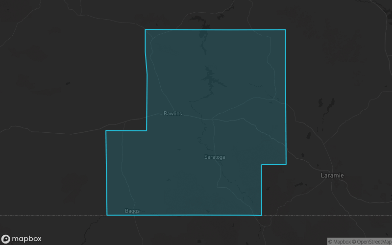 Map of Carbon County, Wyoming showing the county boundary and surrounding cities
