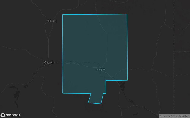 Map of Converse County, Wyoming showing the county boundary and surrounding cities
