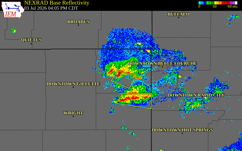 NEXRAD radar during the Friday, July 3, 2026 storm activity in Crook County, Wyoming