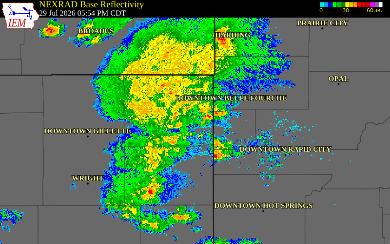 NEXRAD radar during the Wednesday, July 29, 2026 storm activity in Crook County, Wyoming