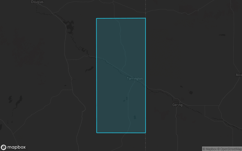 Map of Goshen County, Wyoming showing the county boundary and surrounding cities