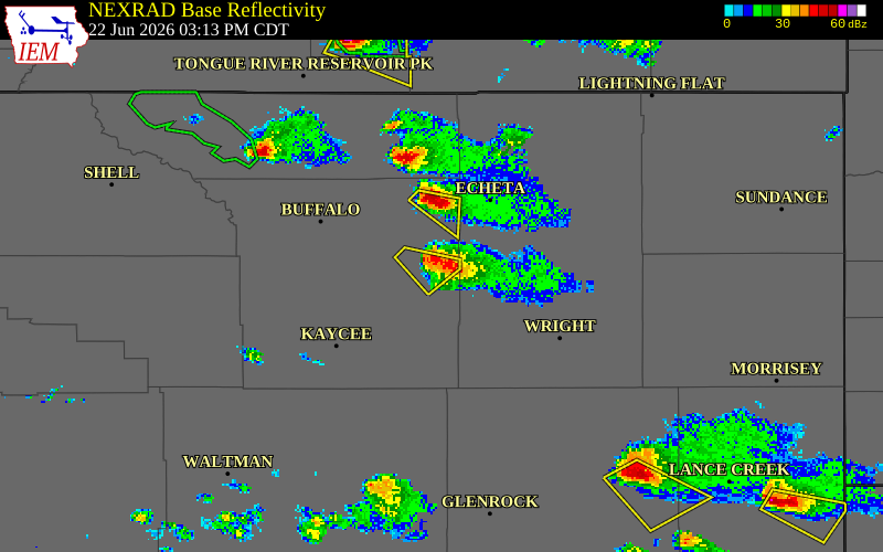 NEXRAD radar during the Monday, June 22, 2026 storm activity in Johnson County, Wyoming