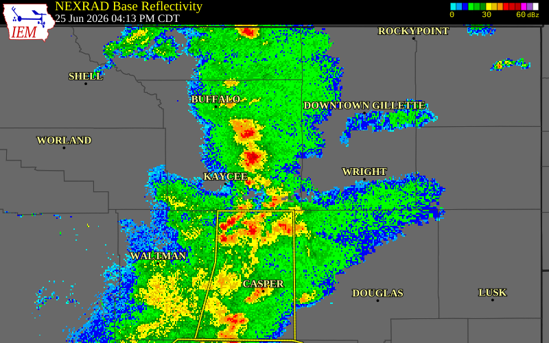 NEXRAD radar during the Thursday, June 25, 2026 storm activity in Johnson County, Wyoming