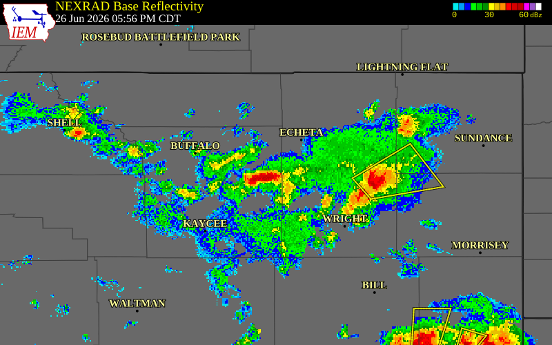 NEXRAD radar during the Friday, June 26, 2026 storm activity in Johnson County, Wyoming