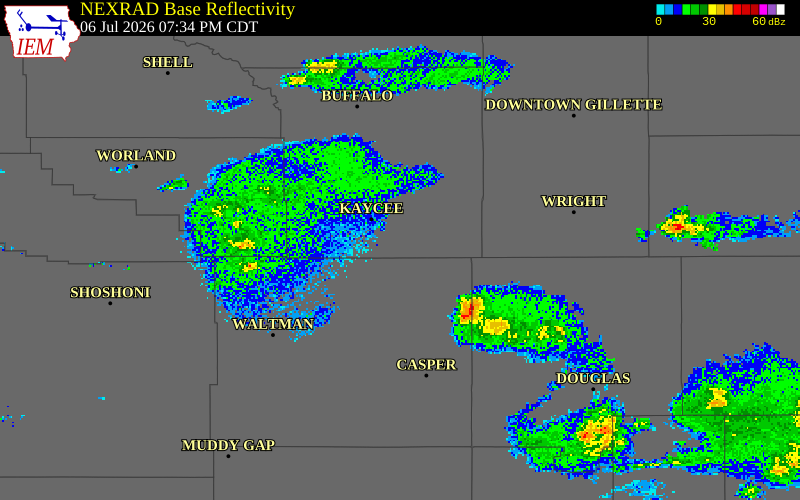 NEXRAD radar during the Monday, July 6, 2026 storm activity in Johnson County, Wyoming