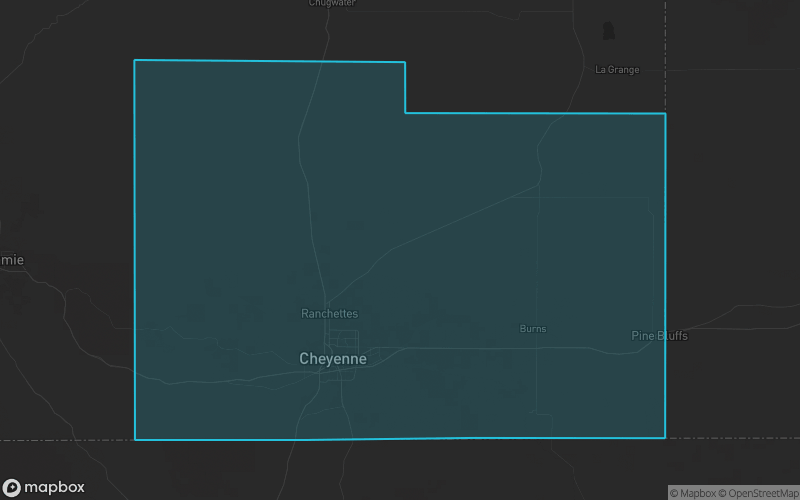 Map of Laramie County, Wyoming showing the county boundary and surrounding cities