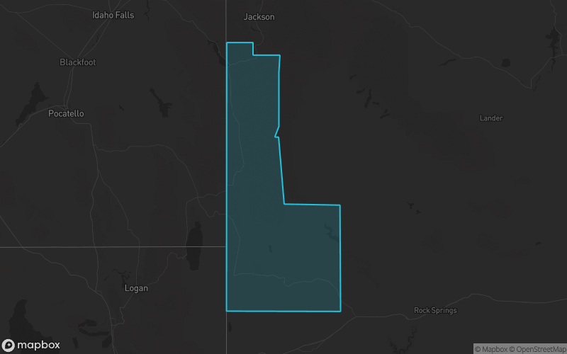 Map of Lincoln County, Wyoming showing the county boundary and surrounding cities