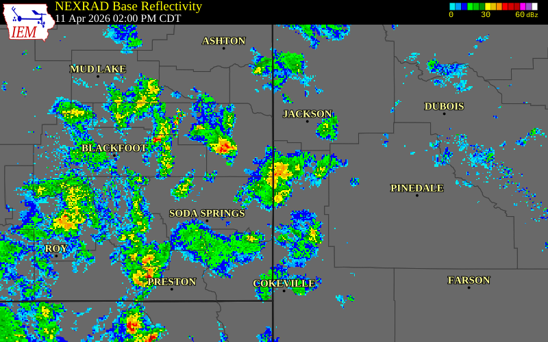 NEXRAD radar during the Saturday, April 11, 2026 storm activity in Lincoln County, Wyoming
