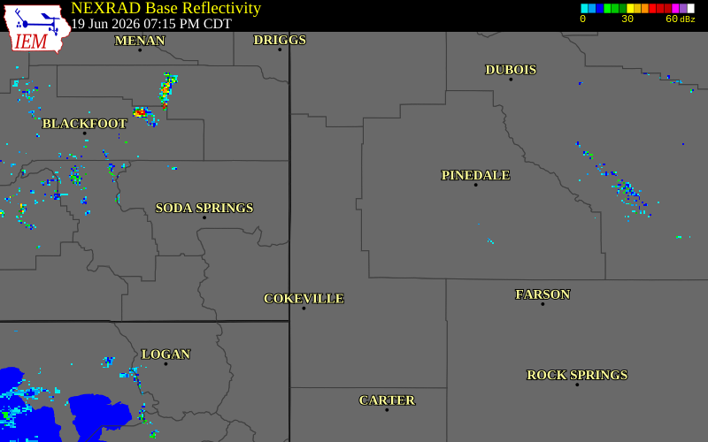 NEXRAD radar during the Friday, June 19, 2026 storm activity in Lincoln County, Wyoming