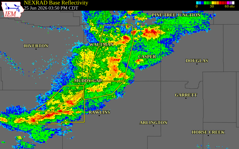 NEXRAD radar during the Thursday, June 25, 2026 storm activity in Natrona County, Wyoming