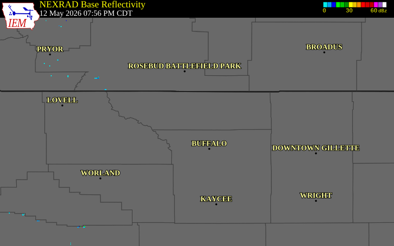 NEXRAD radar during the Tuesday, May 12, 2026 storm activity in Sheridan County, Wyoming