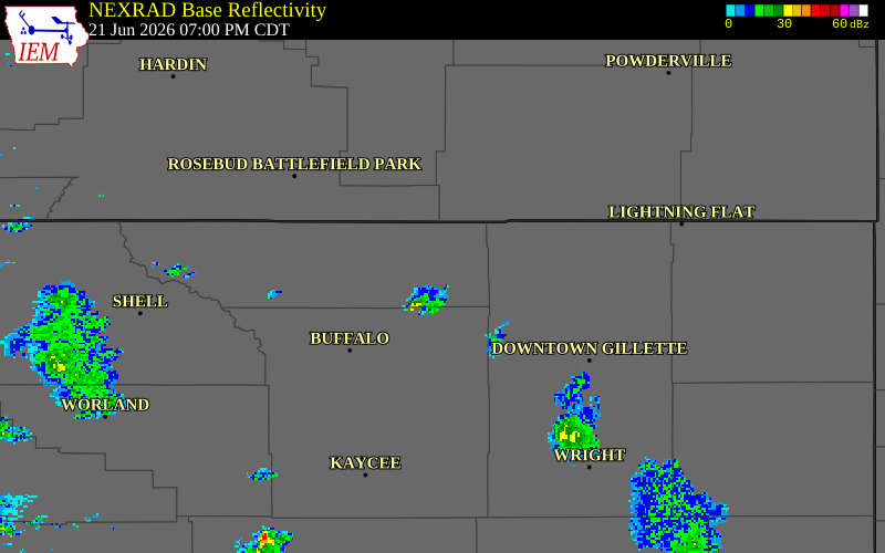 NEXRAD radar during the Sunday, June 21, 2026 storm activity in Sheridan County, Wyoming