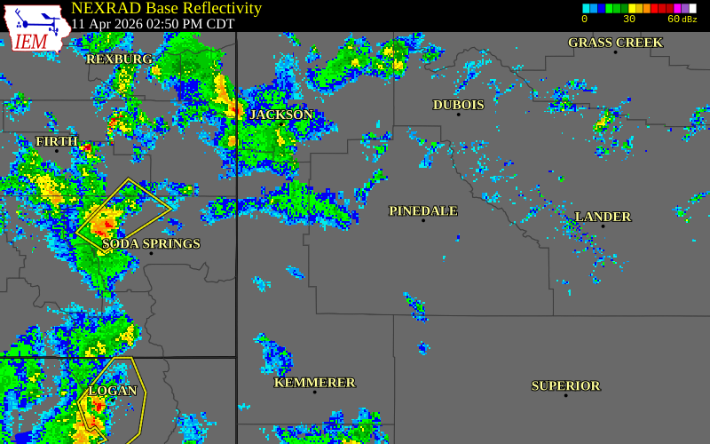 NEXRAD radar during the Saturday, April 11, 2026 storm activity in Sublette County, Wyoming