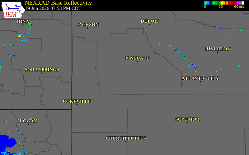 NEXRAD radar during the Friday, June 19, 2026 storm activity in Sublette County, Wyoming