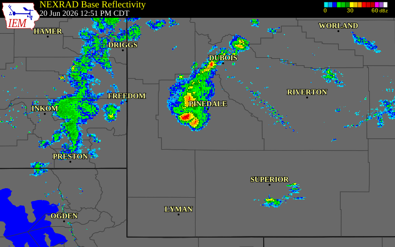Radar snapshot during the Jun 20, 2026 tornado event near 8 NNE Marbleton, Sublette County, Wyoming, with NWS warning polygons