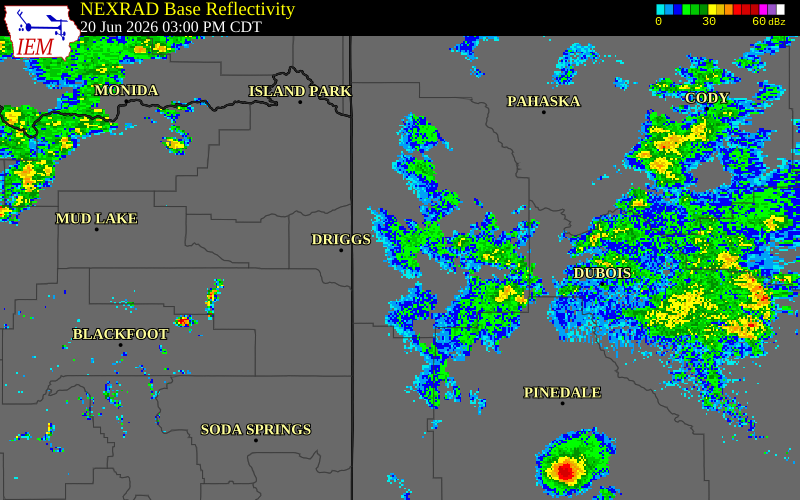 NEXRAD radar during the Saturday, June 20, 2026 storm activity in Teton County, Wyoming