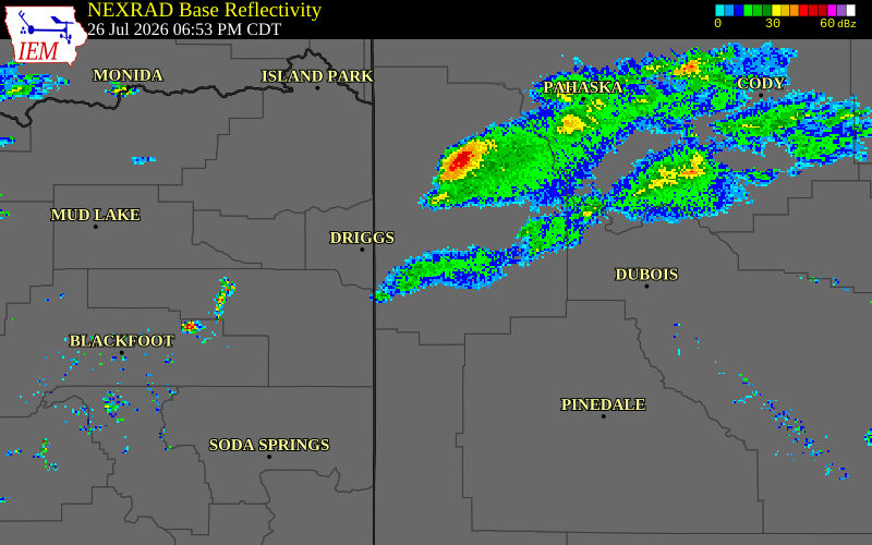 NEXRAD radar during the Sunday, July 26, 2026 storm activity in Teton County, Wyoming