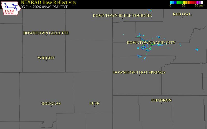 NEXRAD radar during the Friday, June 5, 2026 storm activity in Weston County, Wyoming